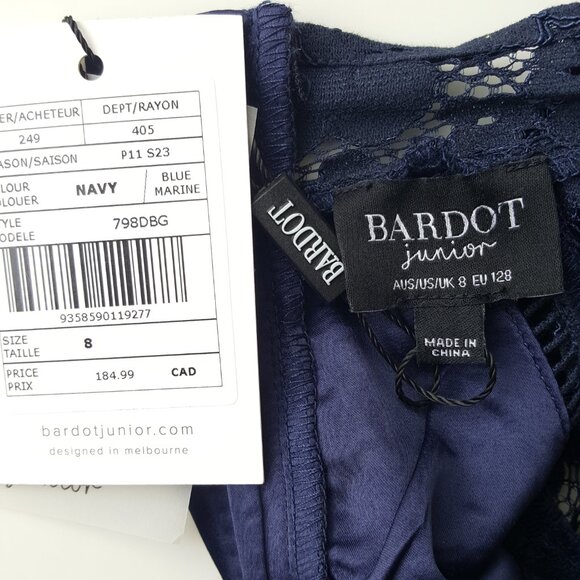 BARDOT JUNIOR ! Girls Mila Mini Lace Dress In Navy (8) - Picture 5 of 10